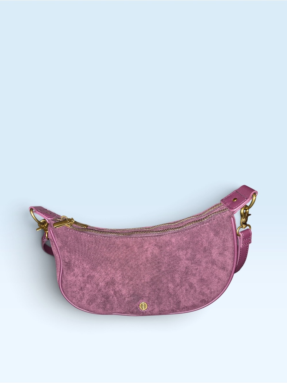 House of Harlow 1960 Faux Suede Crescent Shoulder Bag with Gold Hardware